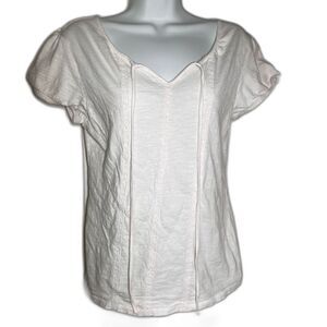 Bit & Bridle Cotton White Boho Western Drawstring Short Sleeve Shirt Size S